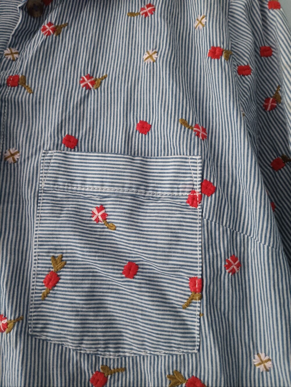 Maeve Agra Cotton Embroidered Floral Button Long Sleeve Striped Shirt Sz 10 - Picture 4 of 7